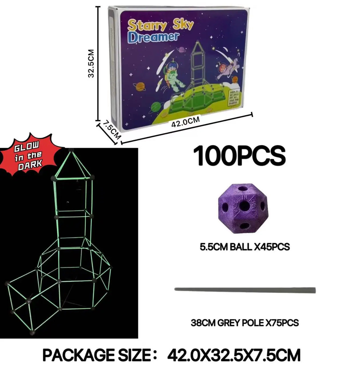 100-Piece Glow in the Dark Fortress Building Blocks Set - Product View 3