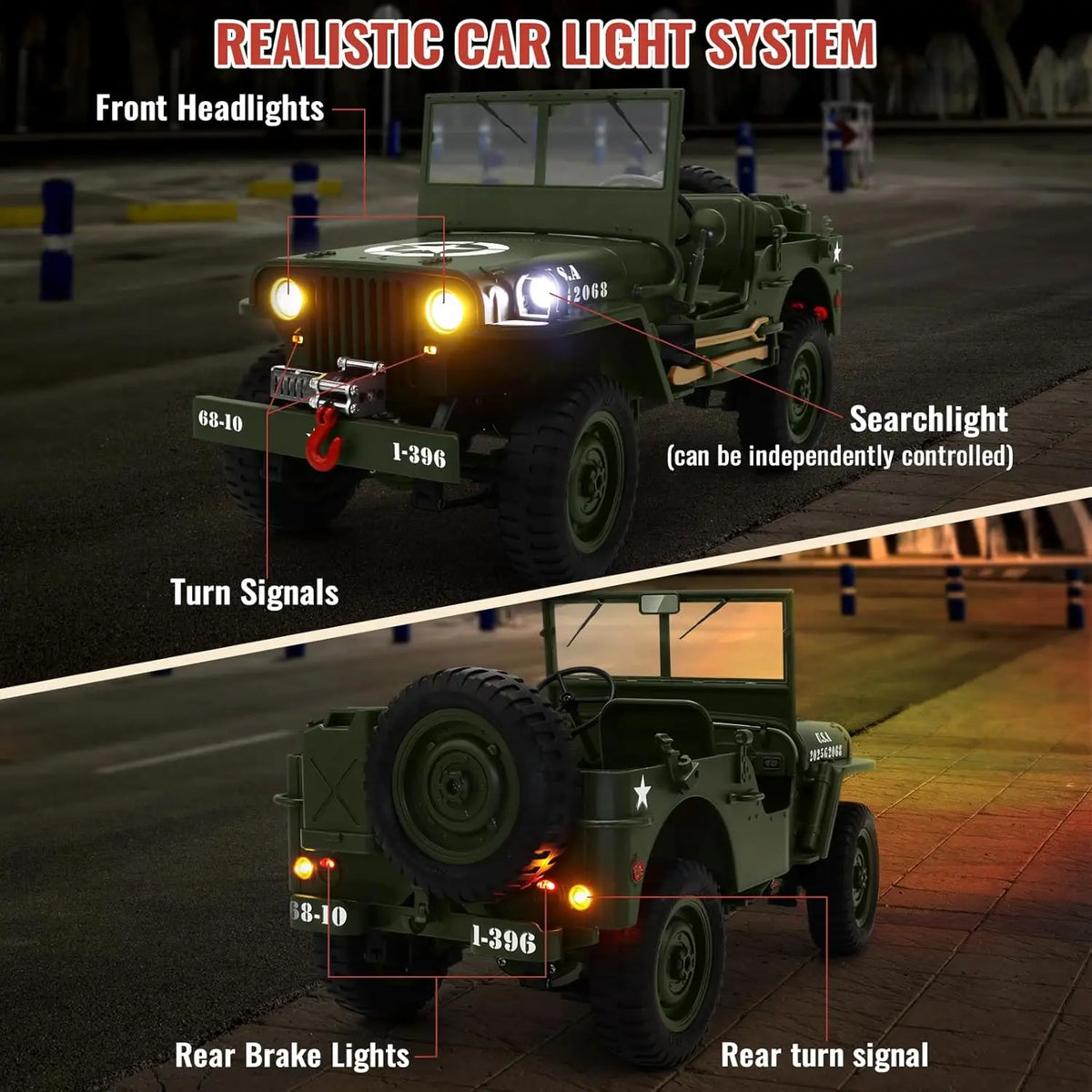 1:10 RC Military Truck 1941 Willys Off-Road Rock Crawler C8815 - Product View 6