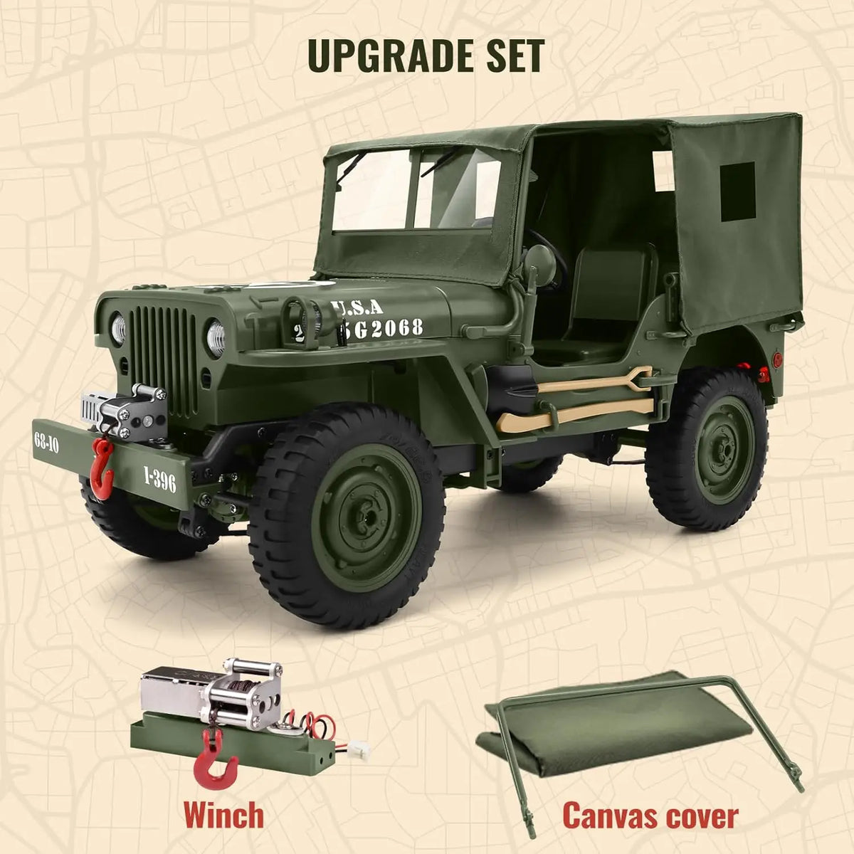 1:10 RC Military Truck 1941 Willys Off-Road Rock Crawler C8815 - Product View 3