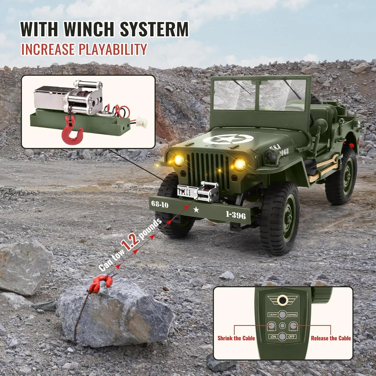 1:10 RC Military Truck 1941 Willys Off-Road Rock Crawler C8815 - Product View 4