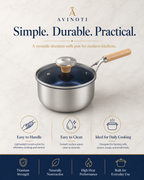 AVINOTI Titanium Milk Pan with Glass Lid – Lightweight Small Cooking Pot