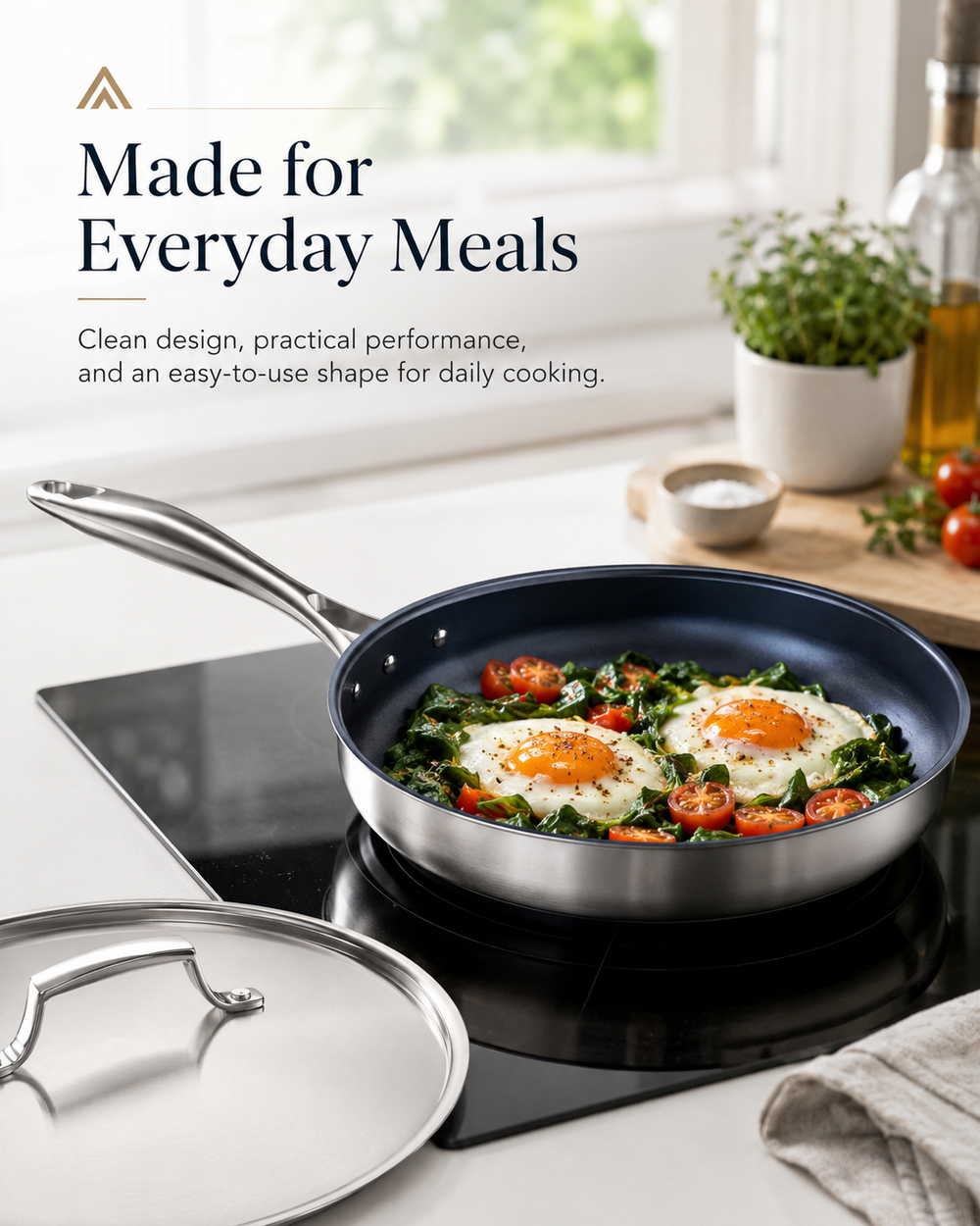 AVINOTI  Titanium Frying Pan with Steel Handle – Lightweight Nonstick Everyday Pan