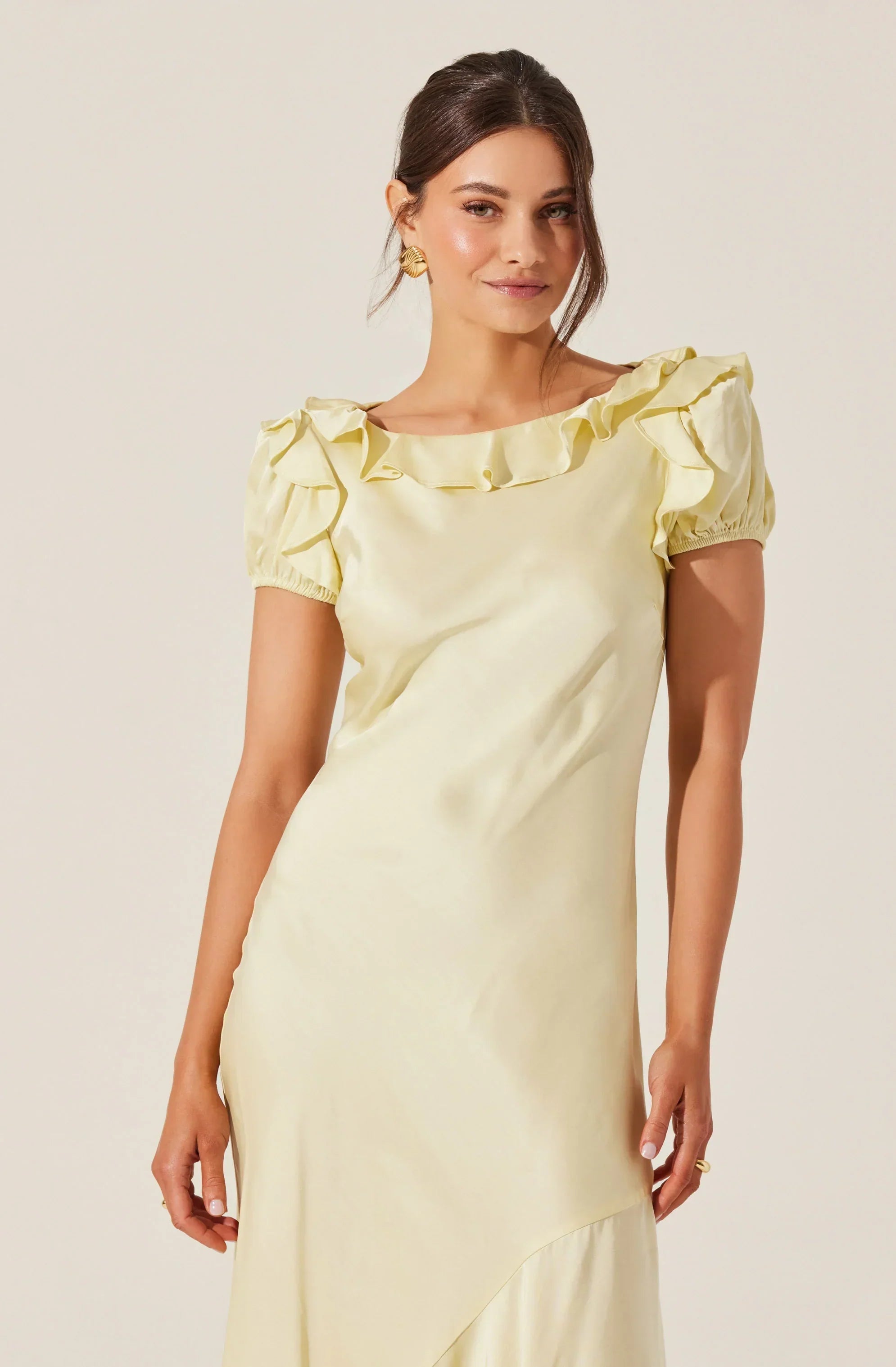 Auden Satin Ruffle Midi Dress