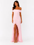 Icon In Motion Off Shoulder Maxi Dress Baby Pink