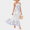 AVINO Cobalt Petal Linen Halter Maxi Dress - image 01