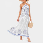 AVINO Cobalt Petal Linen Halter Maxi Dress - image 01