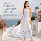 AVINO Cobalt Petal Linen Halter Maxi Dress - image 04