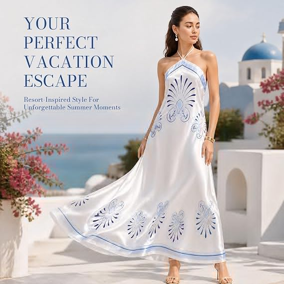 AVINO Cobalt Petal Linen Halter Maxi Dress - image 04