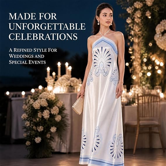 AVINO Cobalt Petal Linen Halter Maxi Dress - image 06