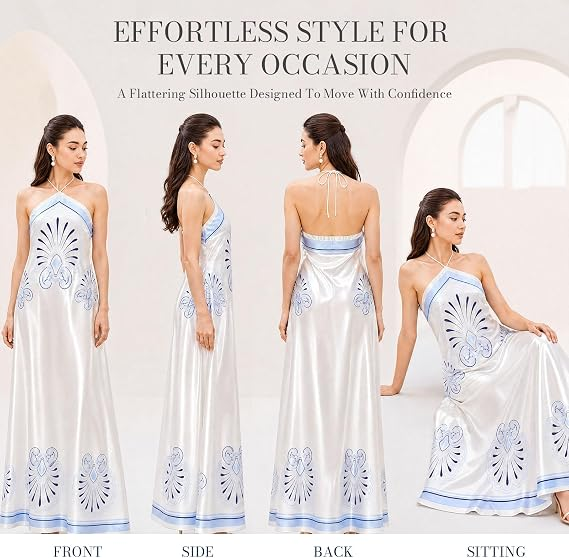 AVINO Cobalt Petal Linen Halter Maxi Dress - image 07