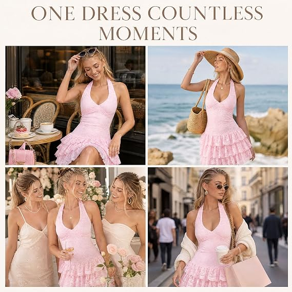 AVINO Blush Ruffle Lace Halter Mini Dress - image 02