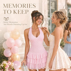 AVINO Blush Ruffle Lace Halter Mini Dress - image 07