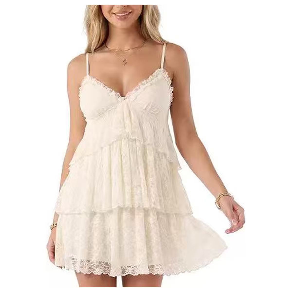 AVINO Sandstone Lace Babydoll Mini Dress - Beige - image 01
