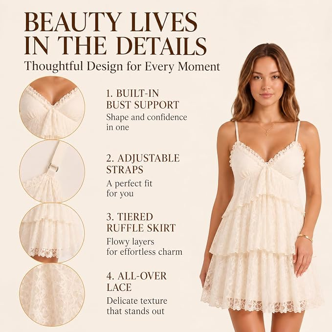 AVINO Sandstone Lace Babydoll Mini Dress - Beige - image 06