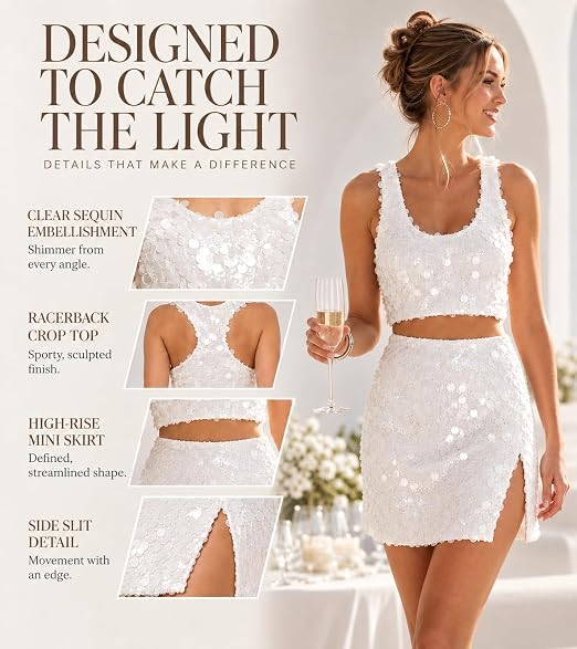 AVINO Ivory Lumière Sequin Two-Piece Mini Set - image 04