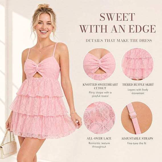 AVINO Rosette Tiered Lace Mini Dress - image 02