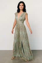Arlene Shimmer Gown | Sage + Gold