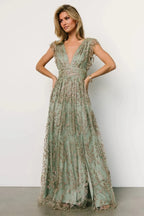 Arlene Shimmer Gown | Sage + Gold