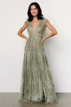 Arlene Shimmer Gown | Sage + Gold
