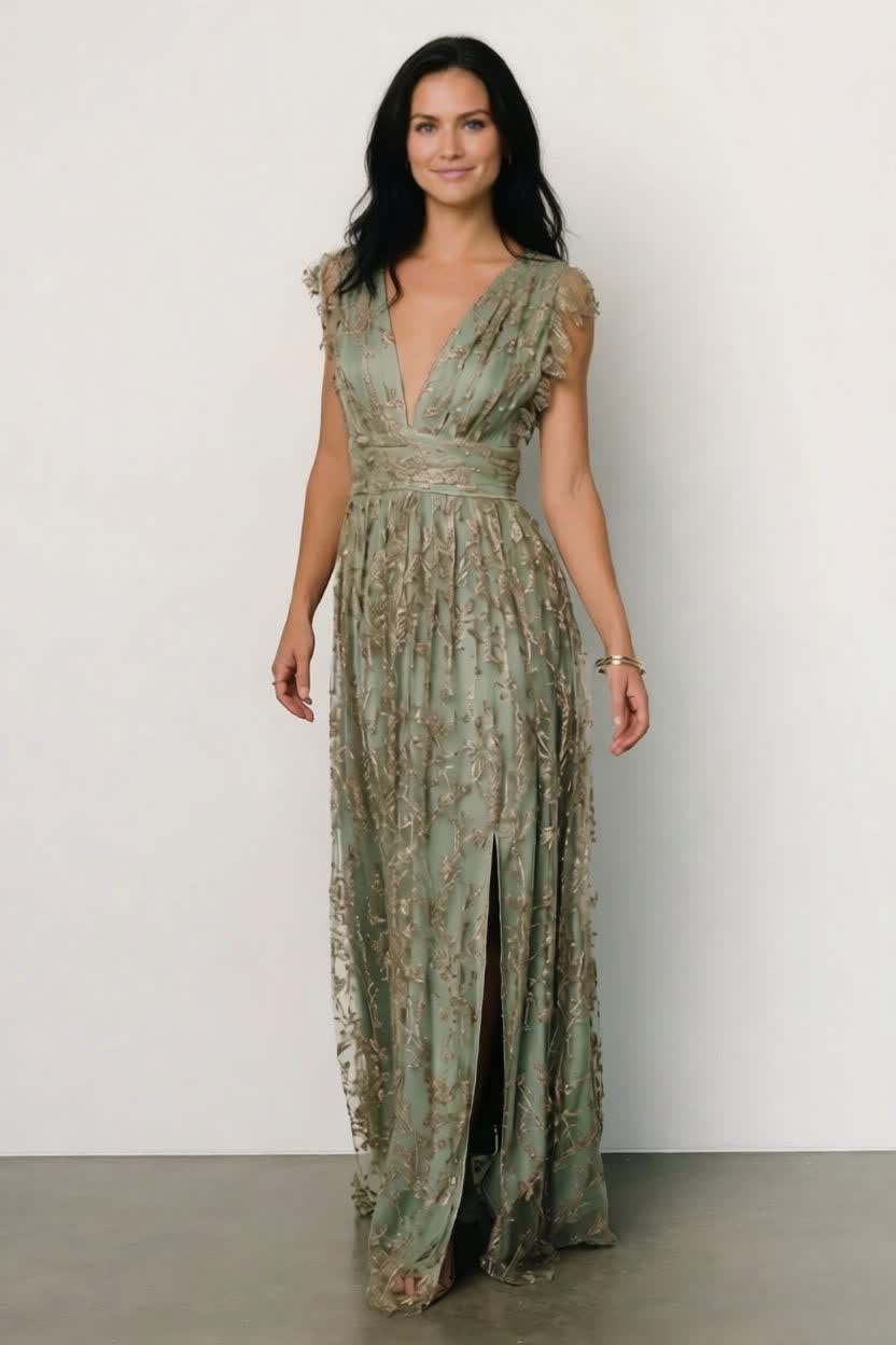Arlene Shimmer Gown | Sage + Gold