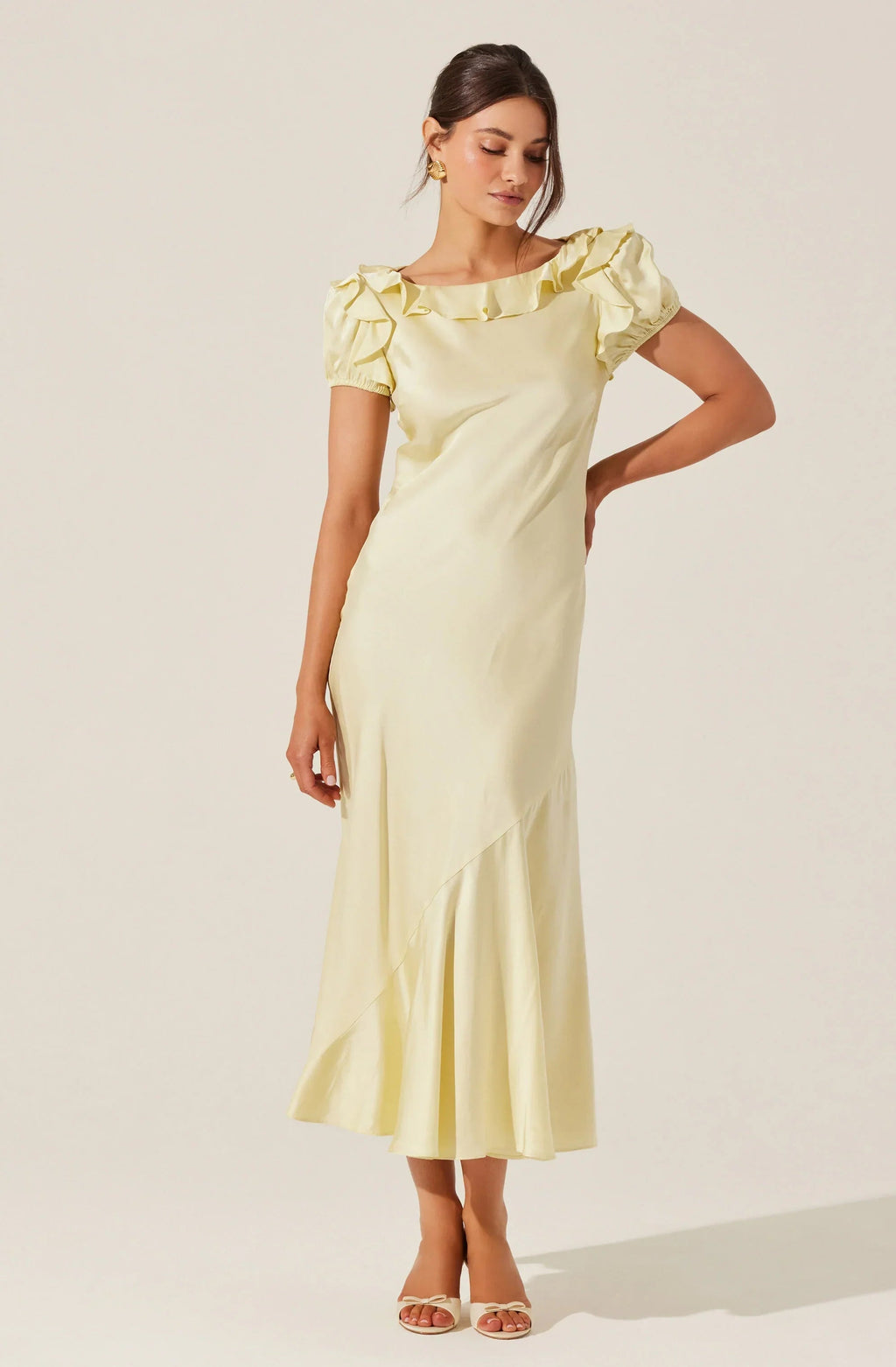 Auden Satin Ruffle Midi Dress