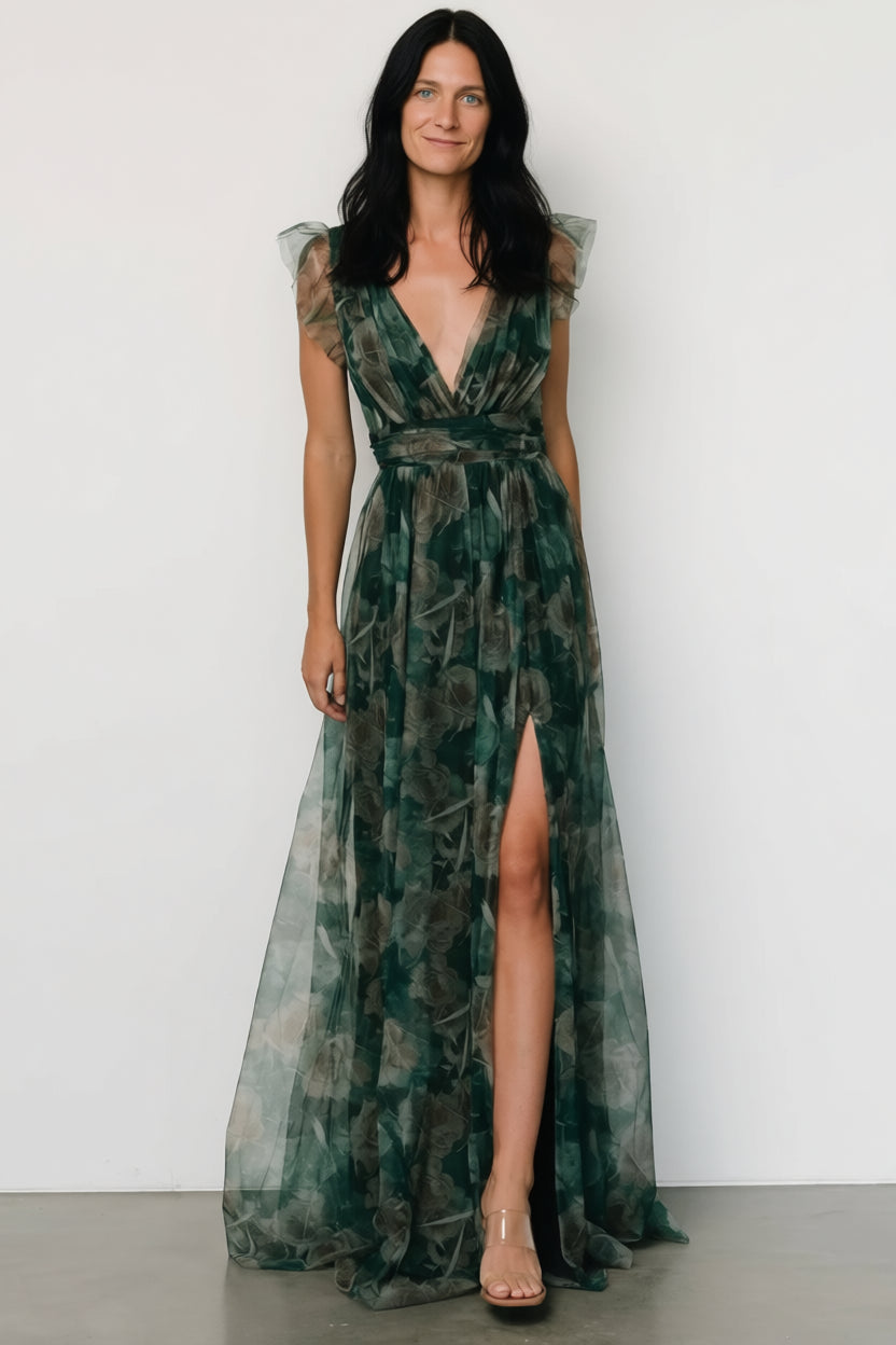 Carmine Maxi Dress | Green Floral