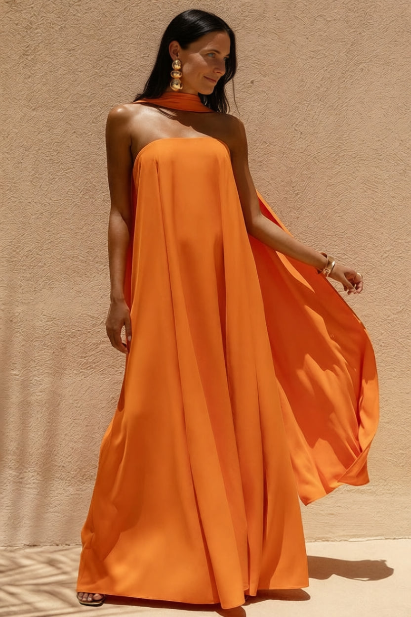Cerise | Orange High-Neck Maxi Dress With Open-Back