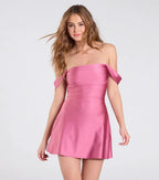 Classics Lover Off-The-Shoulder Satin A-Line Mini Dress
